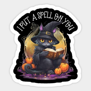 Witch Cat Reading A Spell Book I Put A Spell On You Sticker